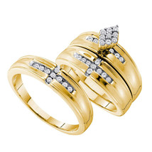 14k Yellow Gold His Hers Round Diamond Cluster Matching Bridal Wedding Ring Set - $1,000.00