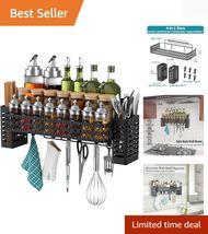 Space-Saving Wall Mount Spice Organizer Shelf with Hooks for Modern Kitc... - $47.47