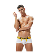 Men&#39;s sexy mesh U-convex breathable solid white color boxer briefs - $225.61 MXN