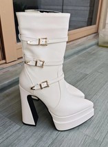 Oes 2022 new fashion high heels thick platform black white brown autumn winter mid calf thumb200