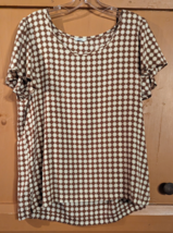 LL Bean Women&#39;s Short Cap Sleeve Top Blouse Size M Brown White Gingham Checked - £13.64 GBP