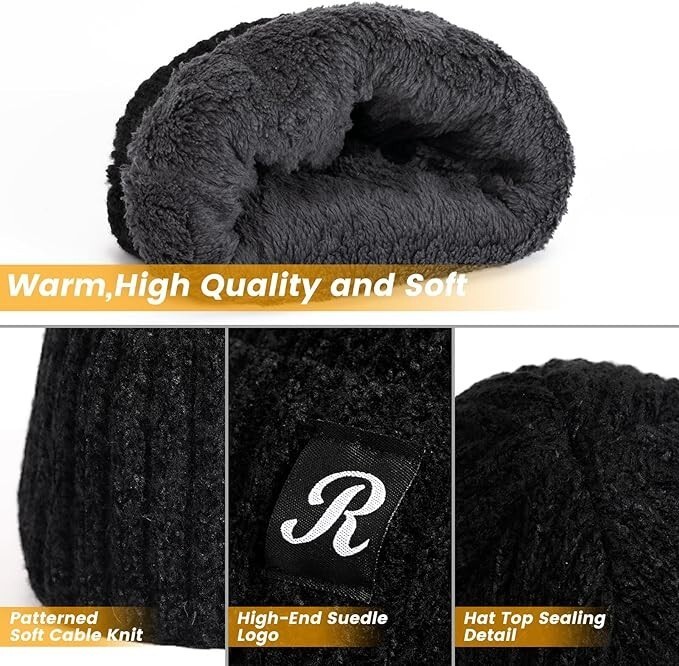 Avisky Womens Winter Knitted Beanie Hat with Faux Fur Winter Hats Approx 22"-23" Item image 4