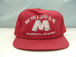 Vintage mesh snapback trucker style hat maroon red may pipe and supply c... - $26.68