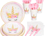 Unicorn Plates and Napkins Set Serves 16, Unicorn Party Supplies for Gir... - $34.43