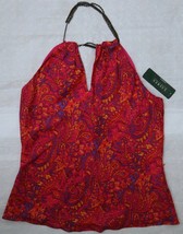 Ralph Lauren Top Blouse L Paisley Silk Chain Halter Pink Sleeveless New - £55.87 GBP