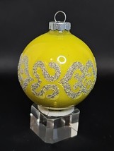 Vintage Shiny Brite Hot Yellow Silver Stenciled Mica Mercury Glass Ornament 1YA - £17.82 GBP