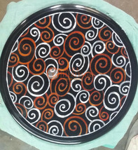 Round Marble Black Coffee Customize Table Top Carnelian Inlaid Mosaic Ar... - $266.21