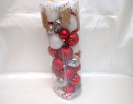 Holiday Lane Christmas Cheer  Shatterproof Red, Silver, White Ball  48 O... - $32.62