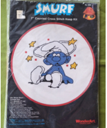 Star Struck Smurf Counted Cross Stitch Kit 7&quot; Hoop #5063 WonderArt New S... - $14.84