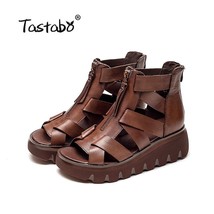 Leather Sandals Summer Women Ankle Boots Casual Retro Handmade Women shoes Hollo - £79.34 GBP