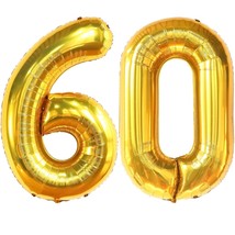 Big, Gold 60 Balloon Number - 40 Inch, Helium Supported | Gold 60Th Birt... - £14.38 GBP