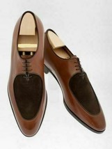 Men Handmade Oxford Two Tone shoes, Leather &amp; Suede Brown Dress Cap Toe Shoes - £119.46 GBP+