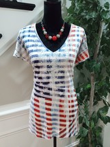 One World Women&#39;s Multi Striped Beaded USA Flag Print Polyester Top Blouse 2X - £21.12 GBP