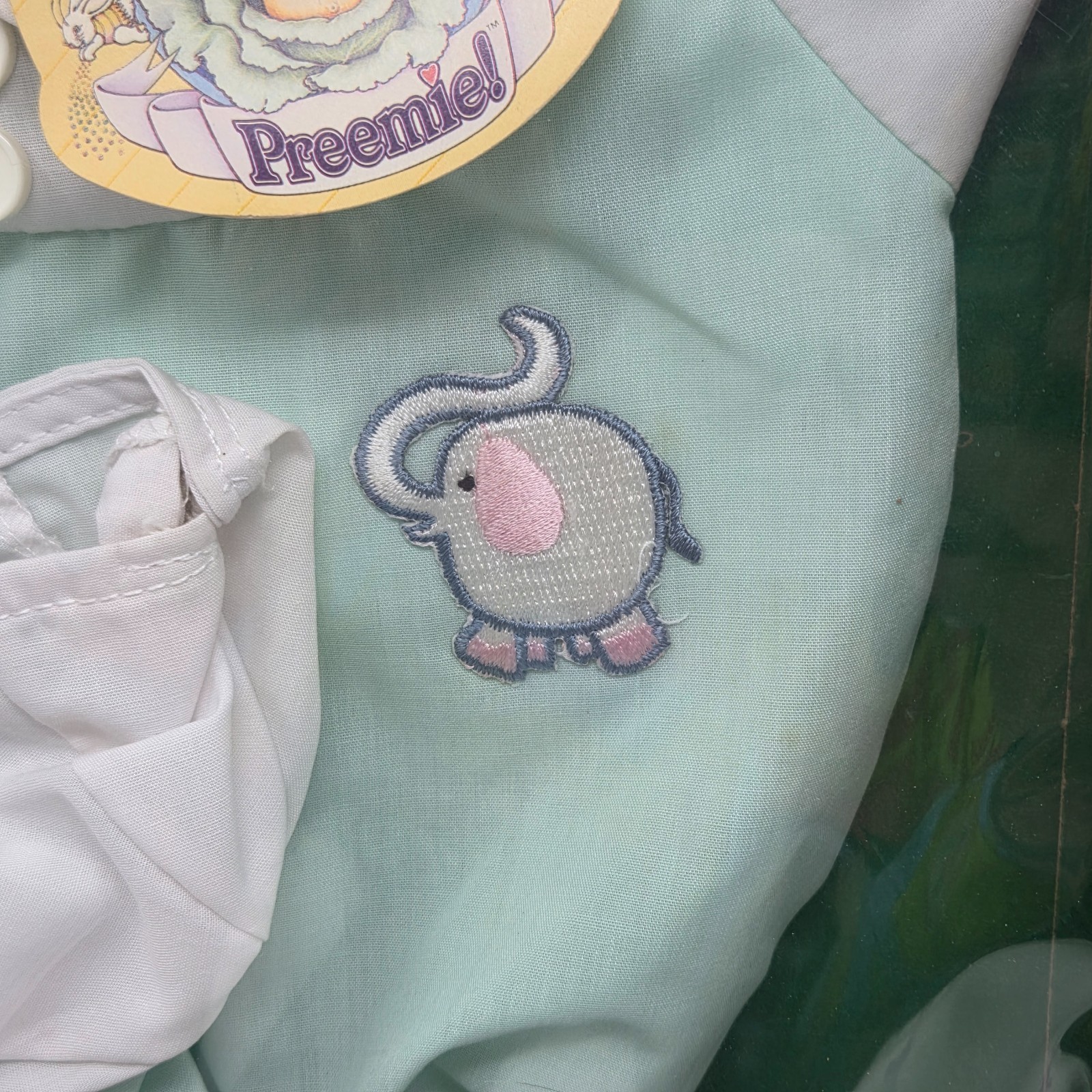 VINTAGE CABBAGE PATCH KIDS PREEMIE GREEN ELEPHANT OUTFIT ROMPER + HAT NEW IN BOX Item image 3