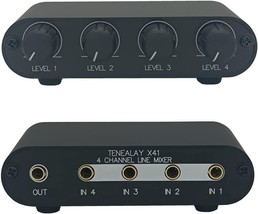 TENEALAY 4 Way Audio mixer 3.5mm Stereo line levels control Box (4 in 1 out) - $39.99