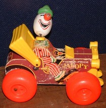 Vintage 1965 Fisher-Price  Wooden Jalopy clown Car Pull Toy #724 Made in... - $13.85