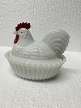 Westmoreland Milk Glass Rooster on Nest Red Comb Lidded Split Tail Vintage - £31.64 GBP