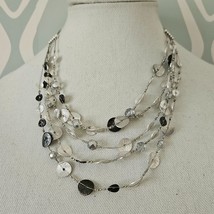 Chico&#39;s Silver Tone Disk Multi Strand Waterfall Necklace - £18.70 GBP