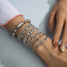 Silver-Plated Curb Chain Six-Piece Bracelet Set - £12.63 GBP