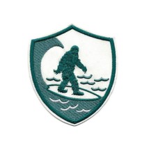 Surfing Bigfoot Iron On Patch 3.5&quot; Surf Board Sasquatch Embroidered Applique - £3.98 GBP