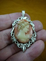 (CS8-17) Petite HAIR UP Lady orange CAMEO vintage setting silver Pendant Jewelry - £28.39 GBP