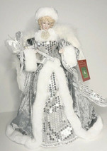 Christmas Angel Tree Topper Windy Hill Silver Sequin Fur Trim 15&quot; Feathers - £38.77 GBP