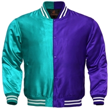Baseball Letterman College Varsity Bomber Sports Jacket Turquoise Purple Satin - £54.35 GBP