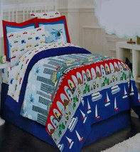 Air Land And Sea Cityscape Blue Full Comforter Sheets 8PC Bedding Set - £115.97 GBP