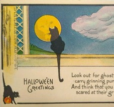 Halloween Postcard Black Cat Stares Art Full Moon Man Metropolitan News 412   - £61.58 GBP