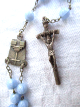 Rosary Italy Rose Rosette Beads Light Blue 18&quot; Drop Tree Branch Crucifix... - $23.74