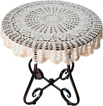 USTIDE 48-Inch Handmade Crochet Cotton Tablecloth round Beige Crochet Tablecloth - £42.14 GBP