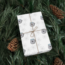 Gray Coffee Mugs and Snowflakes Gift Wrap Paper, Eco-Friendly - £11.76 GBP