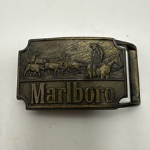 Vintage 1970s Marlboro Brass Belt Buckle ~ Cowboys on Cattle Drive - Used - £15.98 GBP