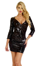 Forplay Clubwear Trapani Black Sequin 3/4 Sleeve Mini Dress 883533 - $18.99+