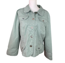 J Jill Jacket Green Sage Brushed Cotton Button Pockets Coat Blazer Size XL - £15.49 GBP