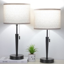 Set Of 2 Bedside Table Lamp, Pull Chain Nightstand Lamps With Usb C Charging Por - £75.11 GBP