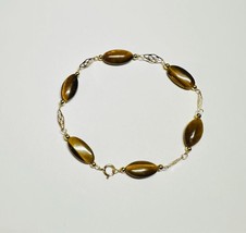 14K Gold Filled Genuine 15 x 8mm Fancy Tiger&#39;s Eye 8&quot; Filigree Plaque Bracelet - £41.26 GBP