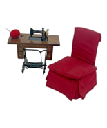 Vintage Dollhouse Furniture Treadle SINGER Sewing Machine Table and Chair - $458.45 MXN