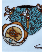 Set of 4 southwest style 6&quot; Handcrafted Art Tiles, Cleo Teissedre 1980&#39;s... - $86.11