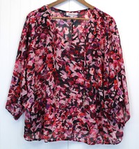 Jennifer Lopez Plus Size 1X Blouse Top Fractured Floral Pink Red Black Tasseled - £15.40 GBP