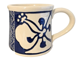 Lee Hawaii Ceramics Sgraffito Pottery Mug Blue &amp; White 3.5&quot;H 3&quot;W 10 oz. ... - £14.11 GBP