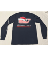 Vineyard Vines Dark Blue Long Sleeve Front Pocket Santa Whale Tee Size X... - $15.49