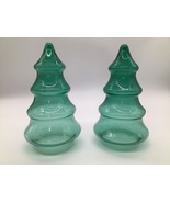 Set of 2 Green Glass Christmas Tree Candy Holders Holiday Decor Treat Co... - €13,02 EUR