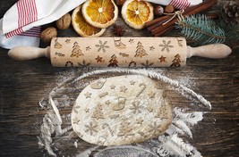 Engraved rolling pin. CHRISTMAS. Original shape. DECORATION pattern. - $27.49