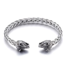 Trendy Viking Wolf Head Stainless Steel Men&#39;s Bangles Punk Nordic Party Accessor - £16.53 GBP