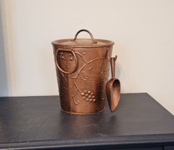 Metal Copper Colored Ice Bucket with Plastic Tub Liner and Scoop Grapes Ivy - £15.69 GBP