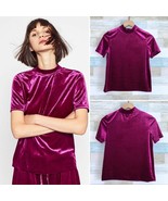 Zara Trafaluc Crushed Velvet Mock Neck Top Purple Boxy Fit Stretch Womens Small - $24.74