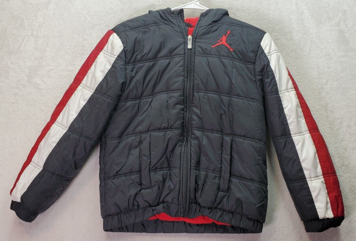 Primary image for Air Jordan Puffer Jacket Youth Medium Black Nylon Fleece Lined Hood Full Zipper