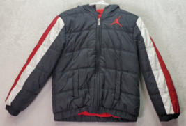 Air Jordan Puffer Jacket Youth Medium Black Nylon Fleece Lined Hood Full... - $27.69