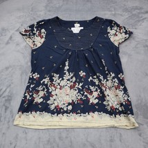 Venezia Shirt Womens 14 Blue Floral Short Cap Sleeve Round Neck Casual Blouse - £17.09 GBP